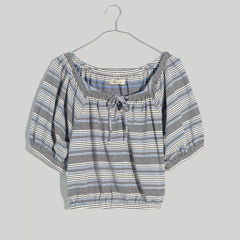 New Madewell Jacquard keyhole cotton crop top in stripe, size medium